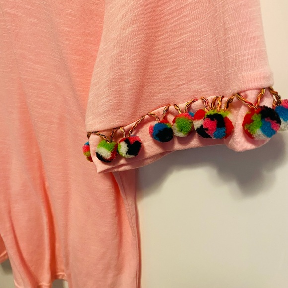 Shein Pink Pom Pom Trimmed Sleeve Tee Shirt - Picture 15 of 15
